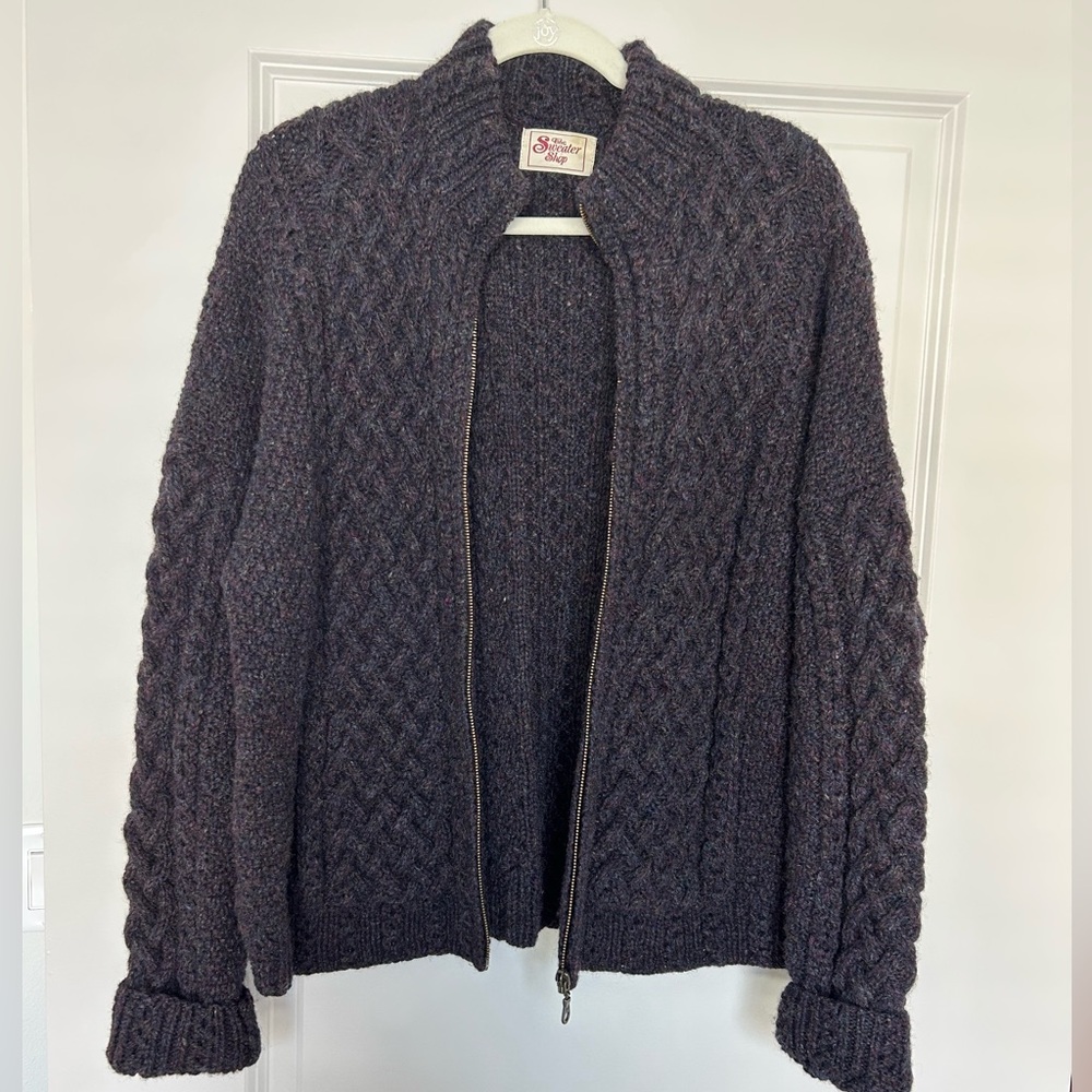Irish Made Cable Knit Zip-Up Wool Sweater
